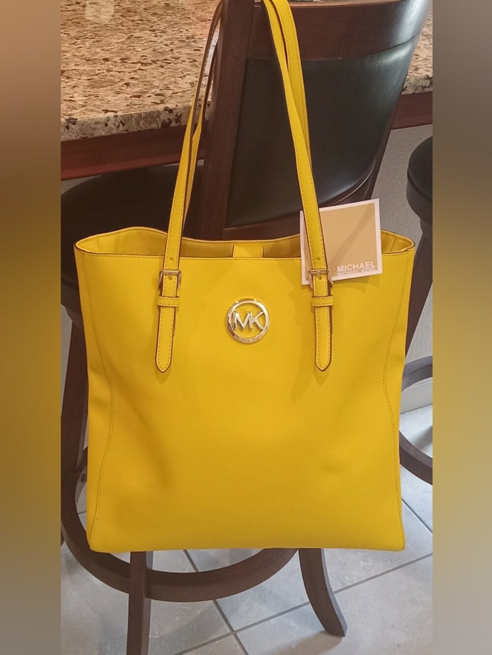 Michael Kors Bright Yellow Leather Tote with MK Medallion